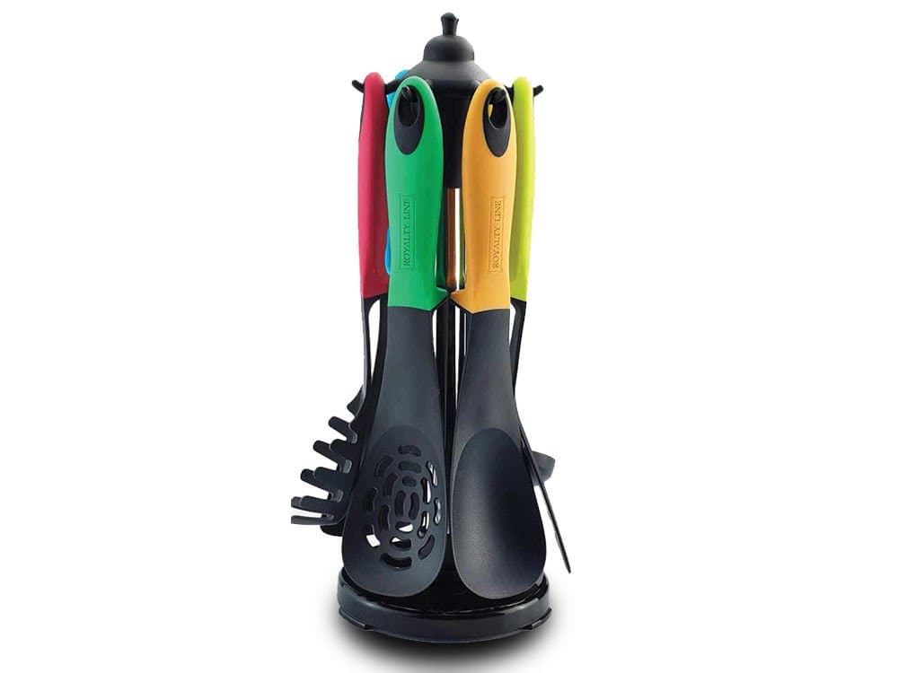 Royalty Line RL-NU6ST Kitchen Utensil Set, with Rotating Stand, Dishwasher Safe, Multi Color, 6 pcs