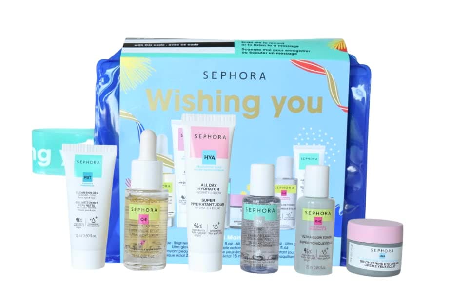 Sephora Wishing You Mini Mania Holiday Skin Care Gift Set:: Clean Skin Gel, Ultra Glow Toner, Ultra Glow Serum, All Day Hydrator, Brightening Eye Cream, and Micellar Water Makeup Remover