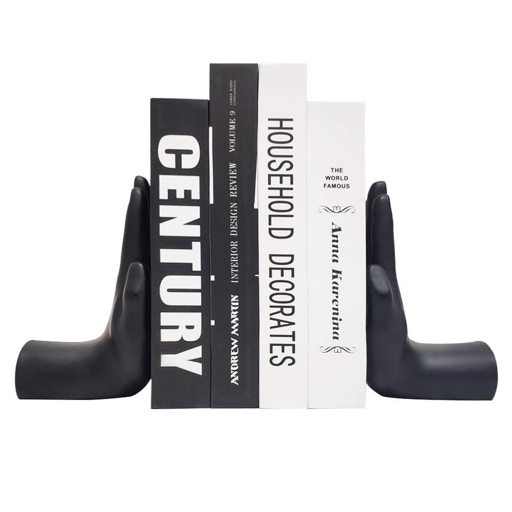 Decorative Bookends Praying Hands Book Ends for Shelves, Black Modern Bookend Heavy Duty Book Ends Stopper Holders for Shelves Office Home Living Room, Resin, 8.5" x 6.8"