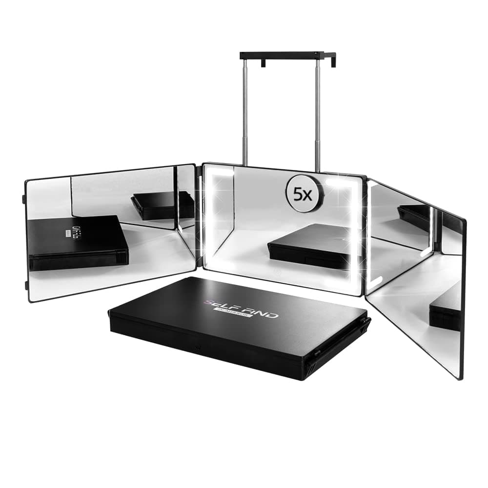 Self Find-3 Way Mirror for Self Hair Cutting with Ring Light,Rechargeable 360 Barber Mirror for Hair Tools,Light and Height Adjustable