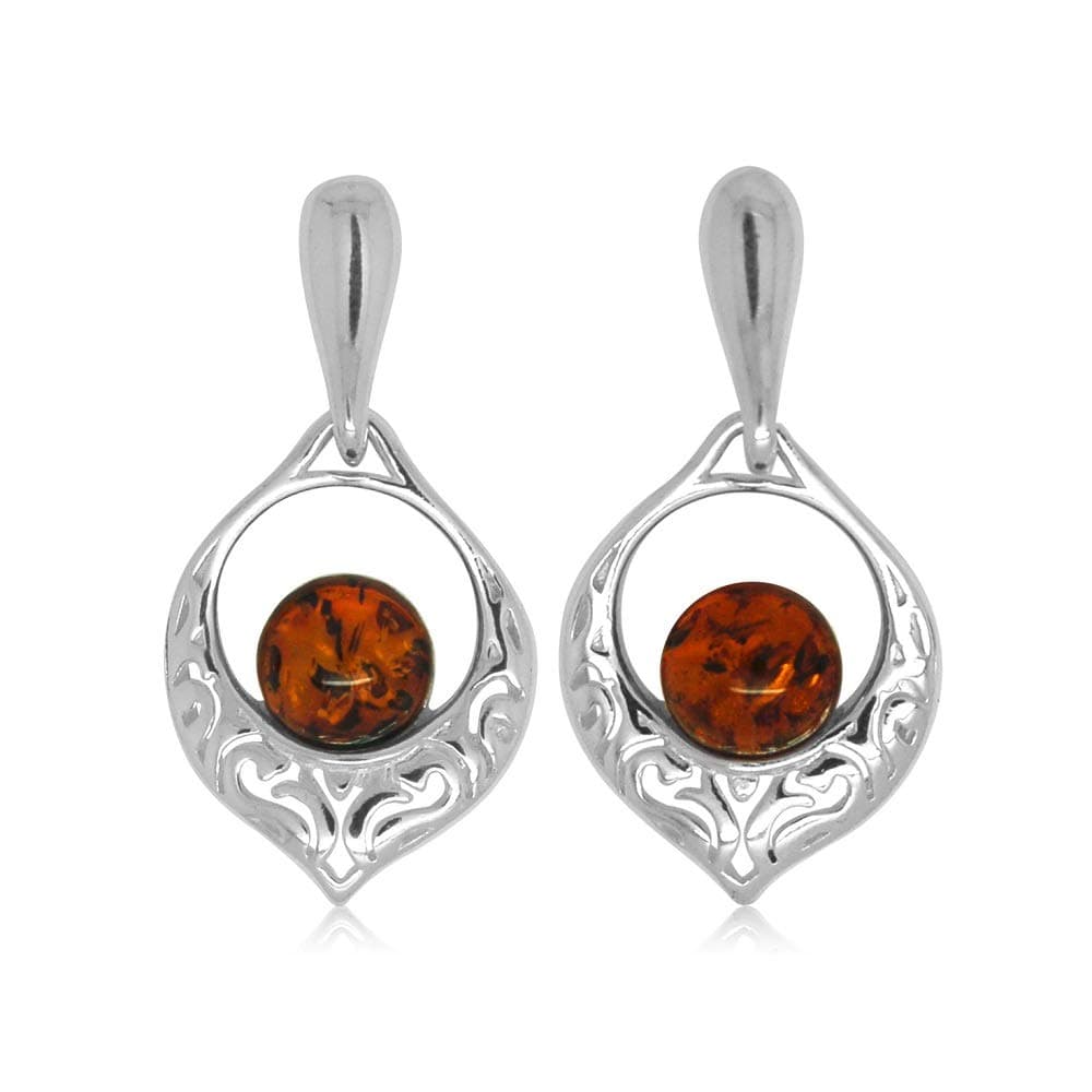 GOLDMAJOR STERLING SILVER AMBER ROUND STONE EARRINGS