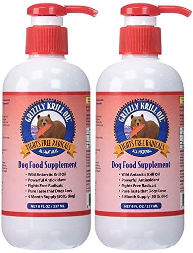 Grizzly Peak 2 Pack of Krill Oil Antioxidant Dog Food Supplement, 8 Ounces Per Bottle