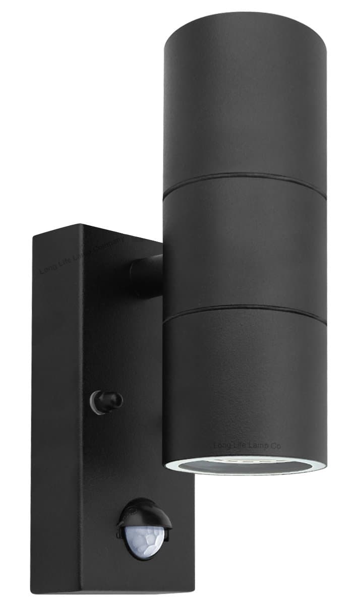 Black PIR Stainless Steel Double Outdoor Wall Light With Movement Sensor IP44 Up/Down Outdoor Wall L