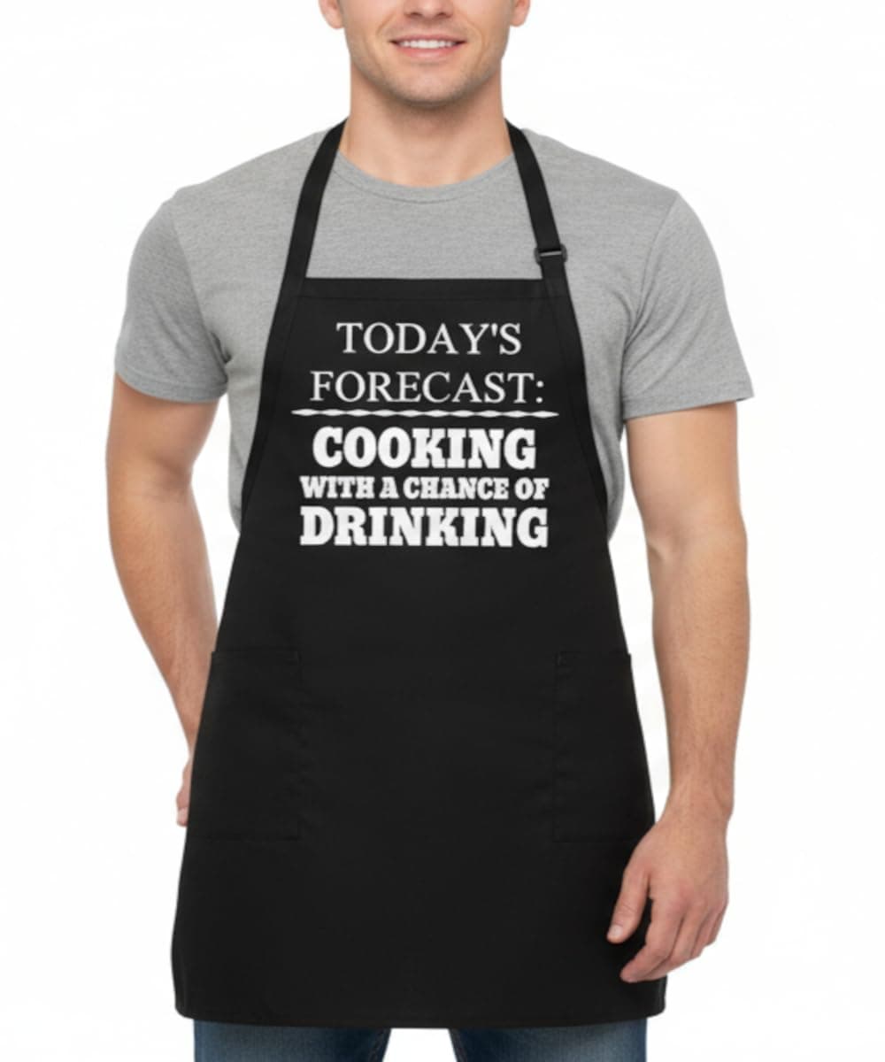 CoolAprons Funny Black Grilling Apron For Men Today's Forecast, Adjustable Chef Apron With Pockets, Witty Aprons For Outdoor Cooking