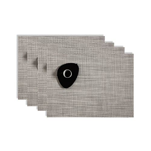 Living Fashions Basketweave Rectangle Placemats, Heat-Resistant Placemats PVC Placemats Woven Vinyl Placemats Stain Resistant Anti-Skid Non-Slip Table Mats,Set of 4 (White/Silver)