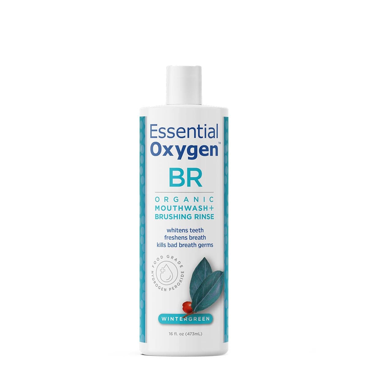 Essential Oxygen Certified BR Organic Brushing Rinse, All Natural Mouthwash for Whiter Teeth, Fresher Breath, and Happier Gums, Alcohol-Free Oral Care, Wintergreen, 16 Ounce