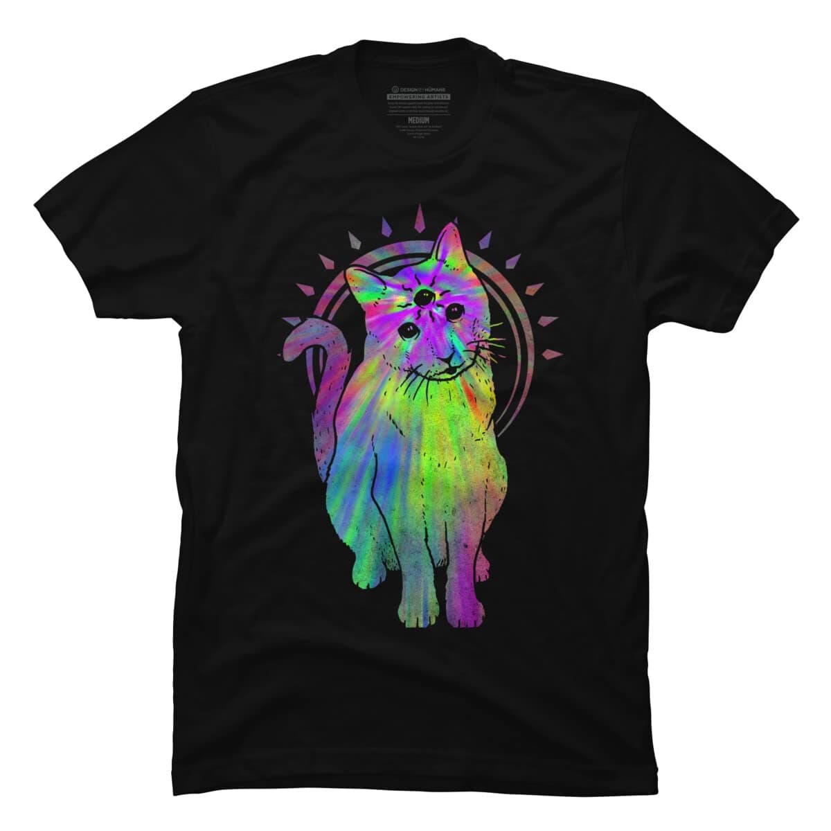 Design By Humans Men's Psychic Psychedelic Trippy cat by Biotwist T-Shirt - -
