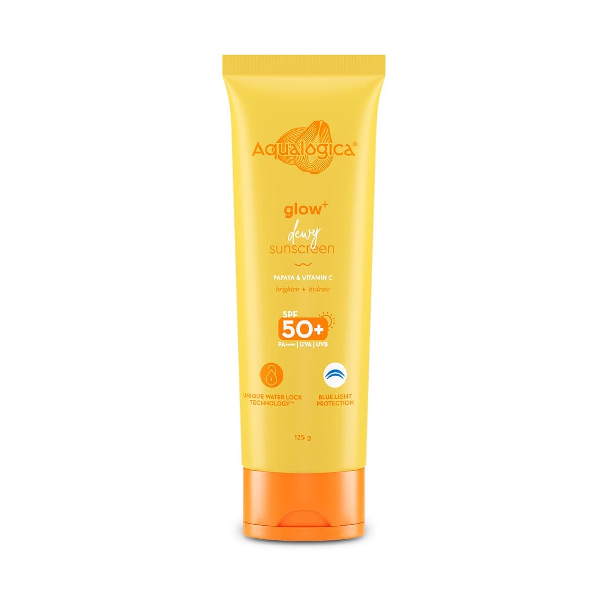 Aqualogica Glow+ Dewy Sunscreen SPF 50 PA++++ - 125g with Papaya & Vitamin C, Lightweight, No white-cast, Blue Light Protection, Suitable for all skin types, Men & Women