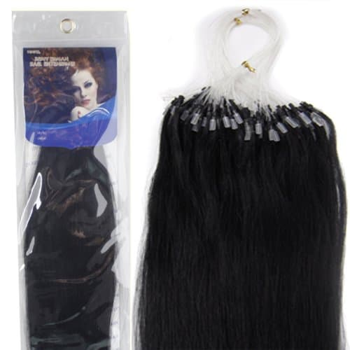 18'' Remy Loops Micro Rings Beads Tipped Human Hair Extensions 17colors for Your Best Selection (#01-jet black)