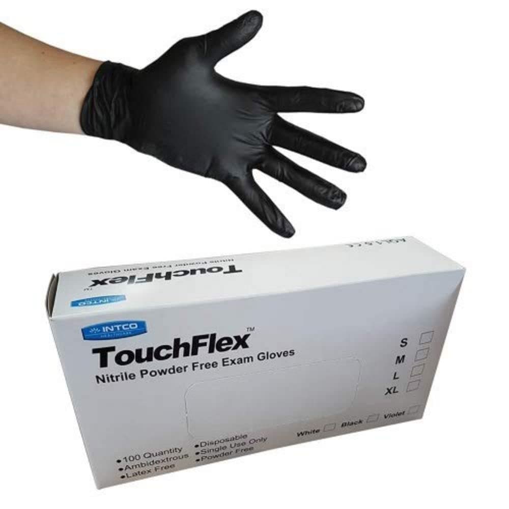 TouchFlex GL54XL Touchflex Disposable Black Nitrile Gloves - Latex & Powder Free - Boxed x100 (Extra Large)