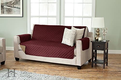 Home Fashion Designs Reversible Sofa Protector. Furniture Protector for Living Room with Secure Straps. Furniture Protectors for Kids, Dogs and Pets. (Sofa, Burgundy/Taupe)