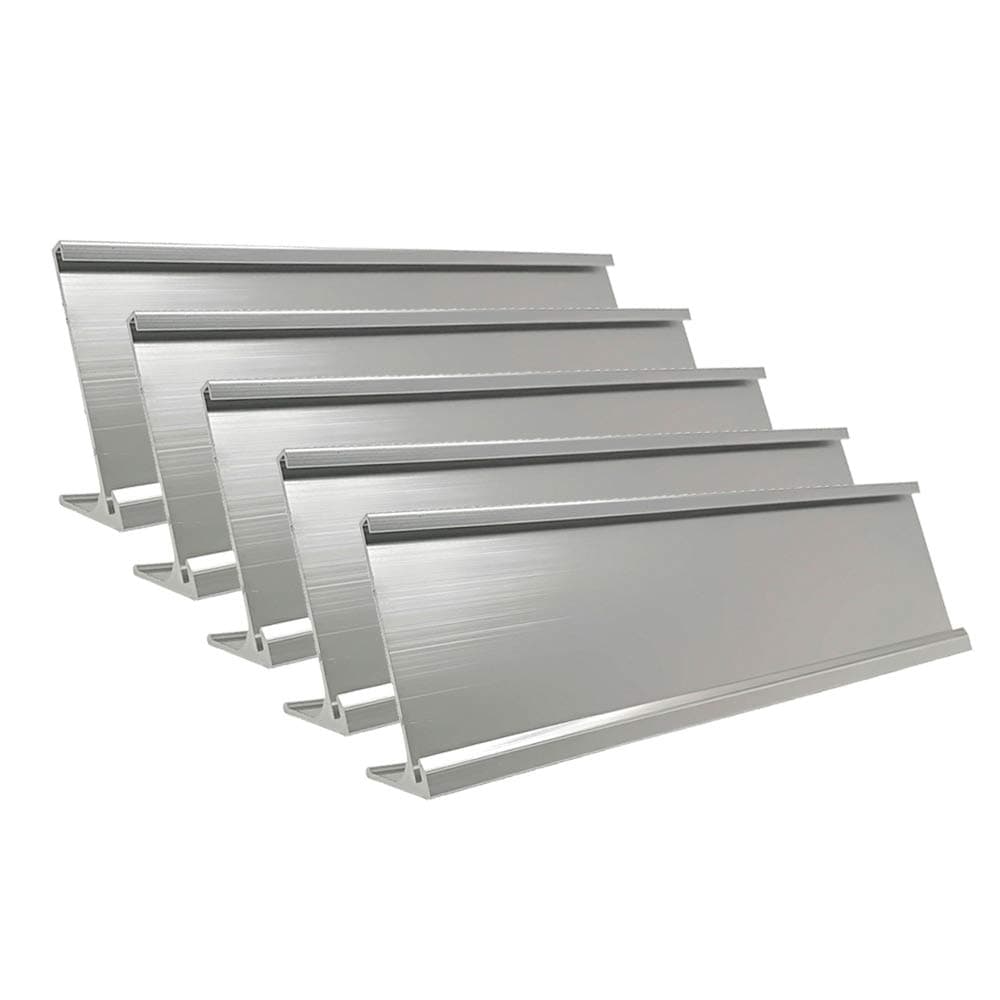 2" x 10" Aluminum Name Plate Desk Holder, Office Business Desk Sign Holder Desktop-5 Pack (Silver)