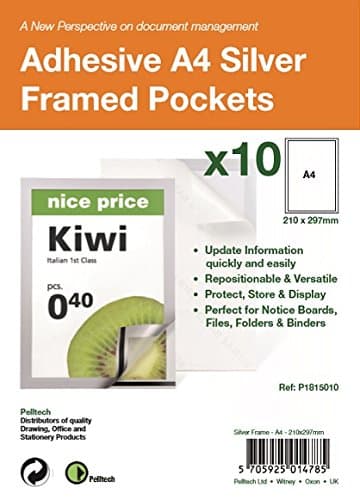Pelltech P1815010 A4 Self Adhesive Display Frame with Magnetic Closure - Silver (Pack of 10)