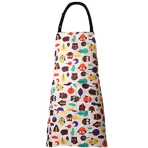MissOwl Adjustable Bib Apron Extra Long Ties with Pockets Kitchen Cooking Baking Gardening Painting Apron for Women Men Owl