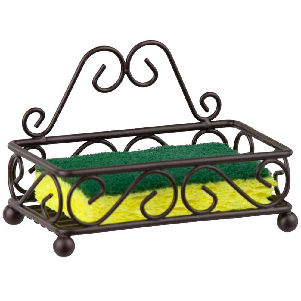 Home BasicsSponge Holder for Sink (Bronze) Scroll Design Kitchen Sponge Holder | with Open Structure and Raised Feet