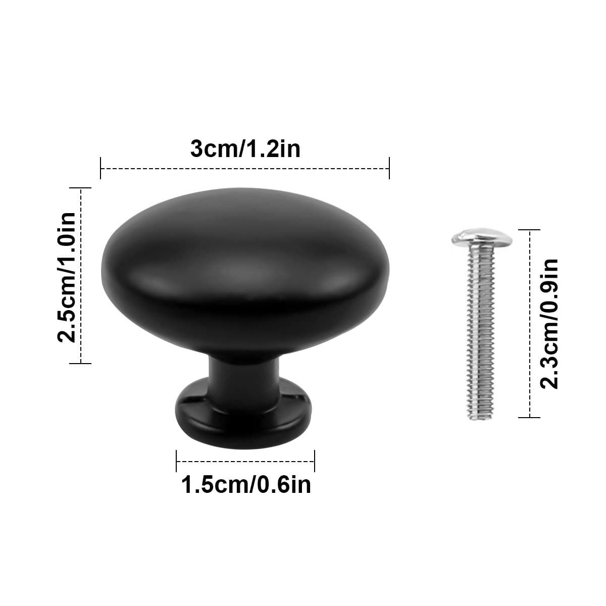 NATUCE 10PCS Matted Black Cabinet Knobs, Round Mushroom Drawer Pull Handle, 30MM Aluminum Alloy, Single Hole With Screws for Cupboard Wardrobe Furniture