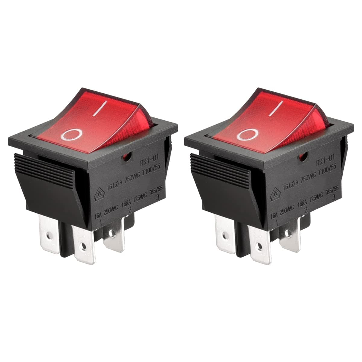 Rocker Switch ON-OFF DPST 4 Terminals Red light 16A 250VAC (2)