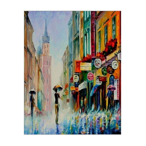 Creative Beautiful Modern Canvas Wall Art - Watercolor Painting City Street Rainy Day Landscape Canvas Print 11" x 14" Inch - Stretched and Framed Painting Artwork Home Decor Wall Living Room Office