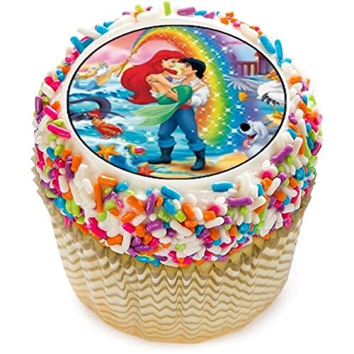 12 Edible Little Mermaid Cupcake toppers - Ariel cake decorations for cupcakes or muffins, Multi