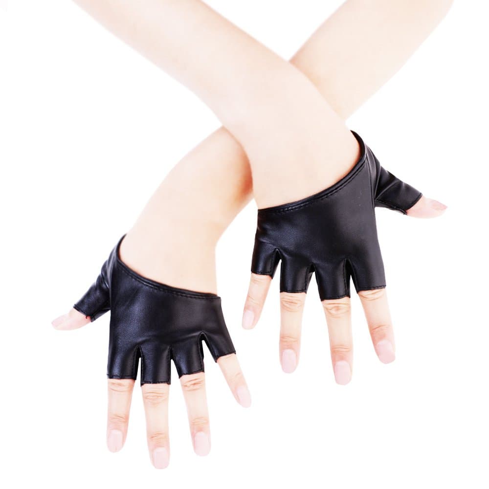 JISEN Women Half Palm Half Finger PU Leather Dancing Punk Gloves