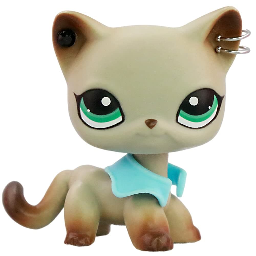 LPS Short Hair Cat #391 Gray Egyptian Cat with Green Teal Eyes Kitten Rare Old LPS Toys Action Figure Collectable Pets with lps Accessories for Boys & Girls, Gray Short Hair Cat