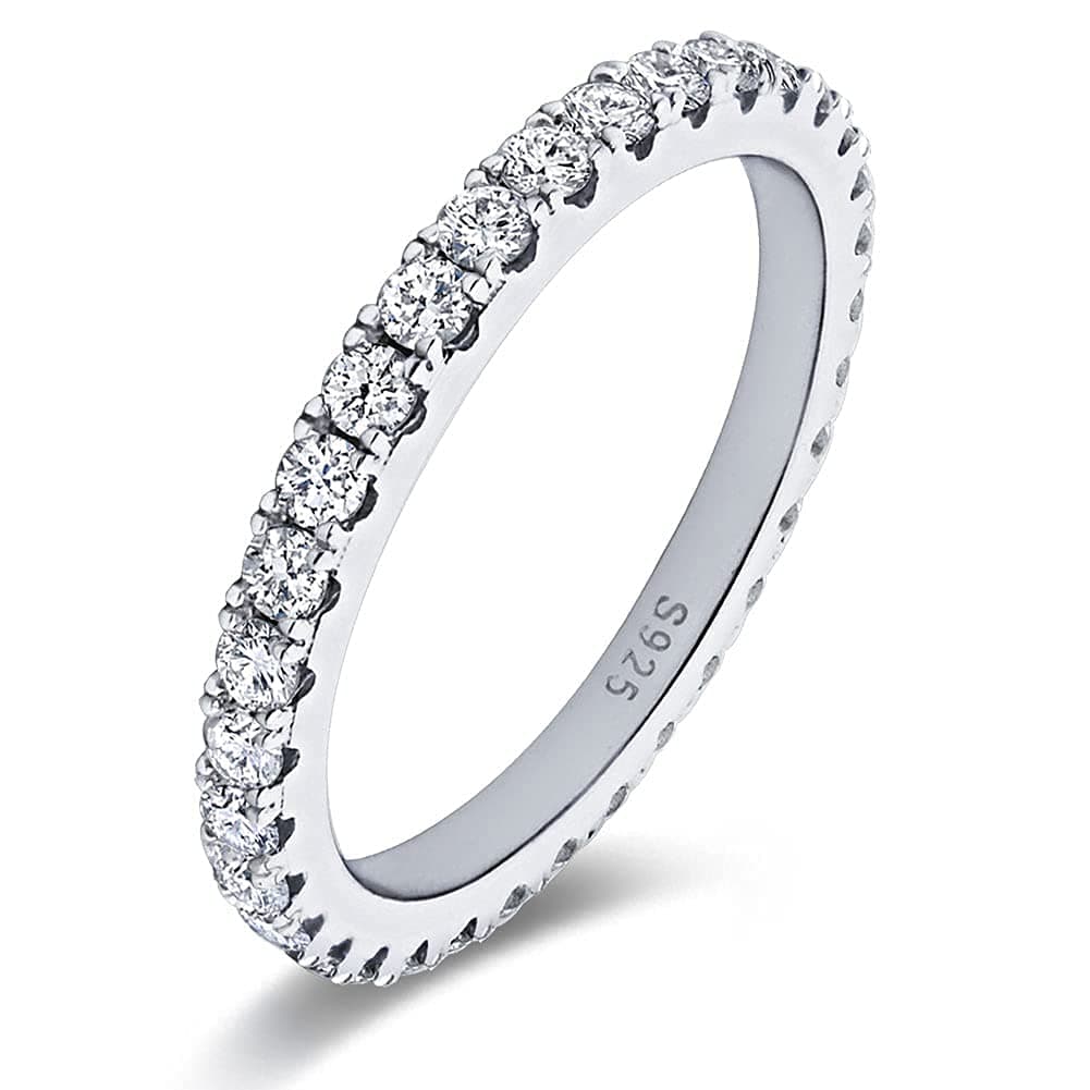 2.2mm Round Cubic Zirconia 925 Sterling Silver Wedding Band