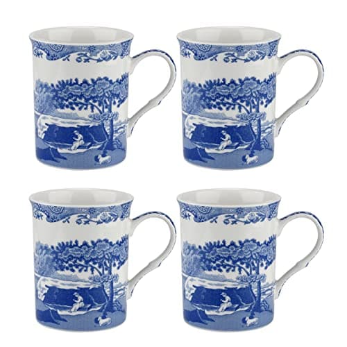 Portmeirion Home & Gifts Set of 4 Mugs, Porcelain, Blue and White, 4 Count (Pack of 1)