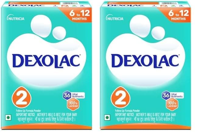 Dexolac Follow Up Infant Formula Milk Powder for Babies - Stage 2 (6 to 12 months) - with 36 Vital Nutrients - 400gms - BIB Pack (Pack of 2)