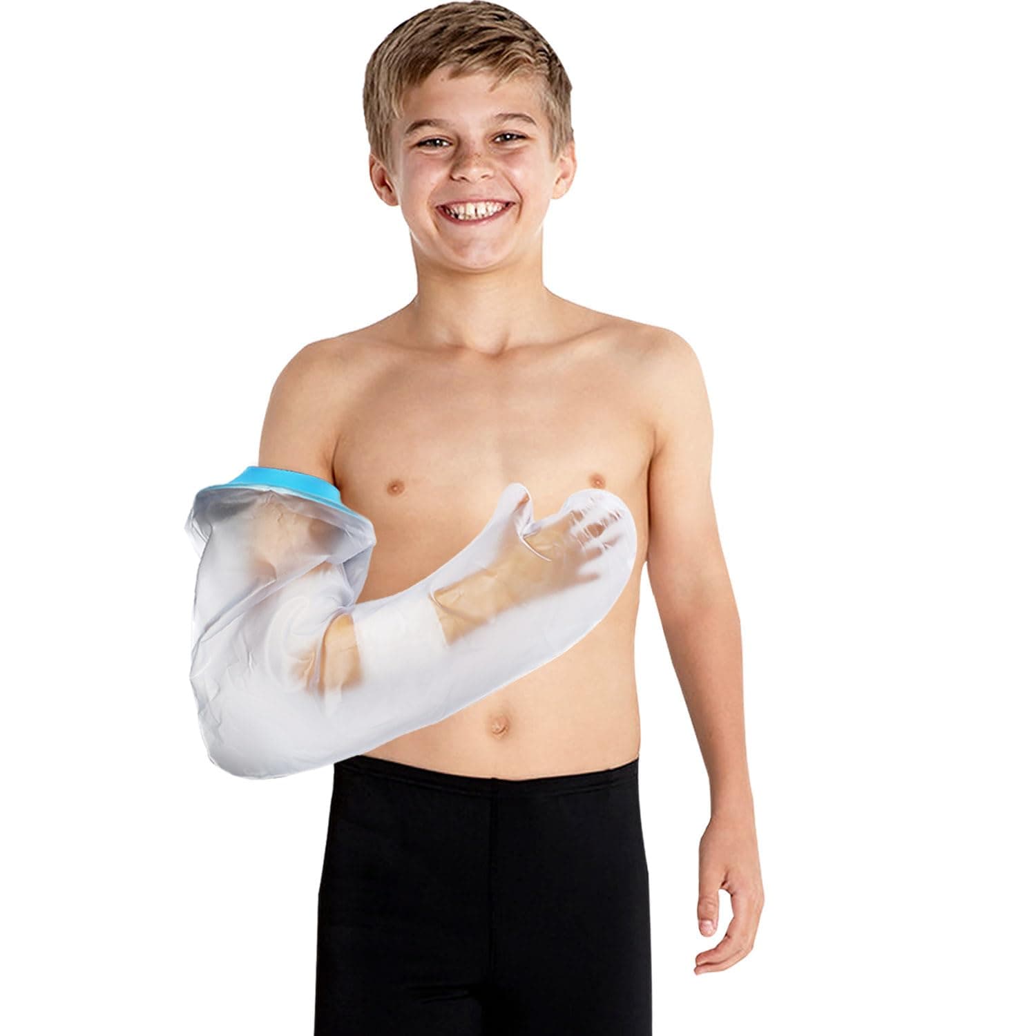 Asunby Kids Cast Covers for Shower Full Arm Waterproof, Rusable Long Bandage Protector Bag for Teens Broken Hand,Wrist,Finger,Elbow, Soft Comfortable Showering Sleeves to Keep Child Wounds Dry(Long)