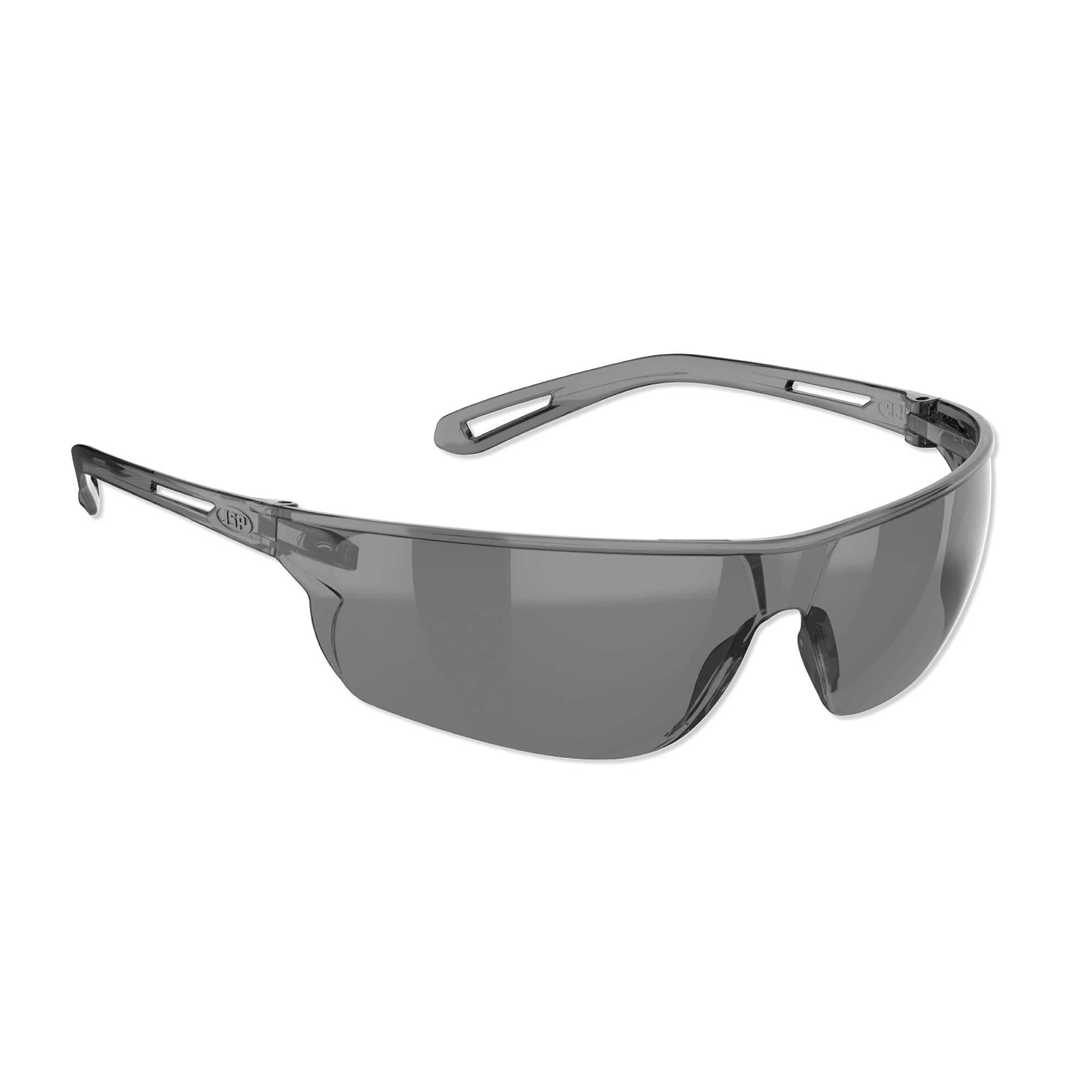 JSP STEALTH 16g Lightweight Safety Specs - Anti-Scratch Lenses - Smoke - UV & Impact Protection - Work Glasses - EN 166 & EN 172