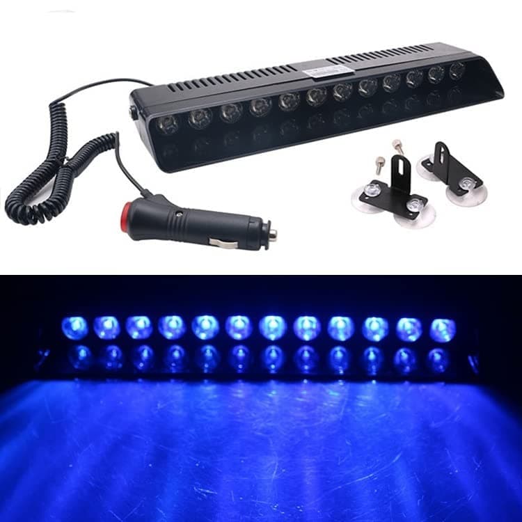 Calevin 12V Blue 12LED Warning Strobe Lights Emergency Flashing Hazard Police Light Bar 15 Flash Pattern Beacon Danger Lamp for Car Truck Van Trailer Off Road Dashboard/Windshield