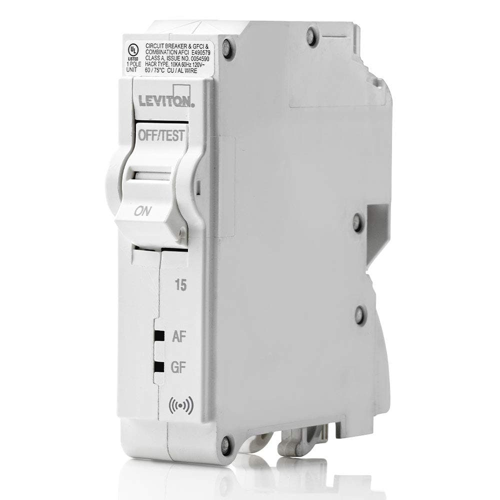 Leviton 15A 1-Pole Plug-On Smart AFCI/GFCI Branch Circuit Breaker, Hydraulic Magnetic, 120 VAC, LB115-DS, White
