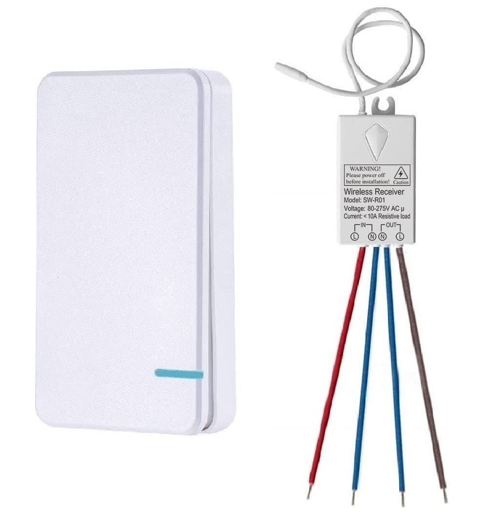 Thinkbee Wireless Switch for Light, AC 80~275V 433MHz Cordless RF Remote Control Wall Light Switch, Extra Wireless Light Switches for Indoor Outdoor Lighting Up to 1300ft,1000W,10A MAX,IP66 Waterproof