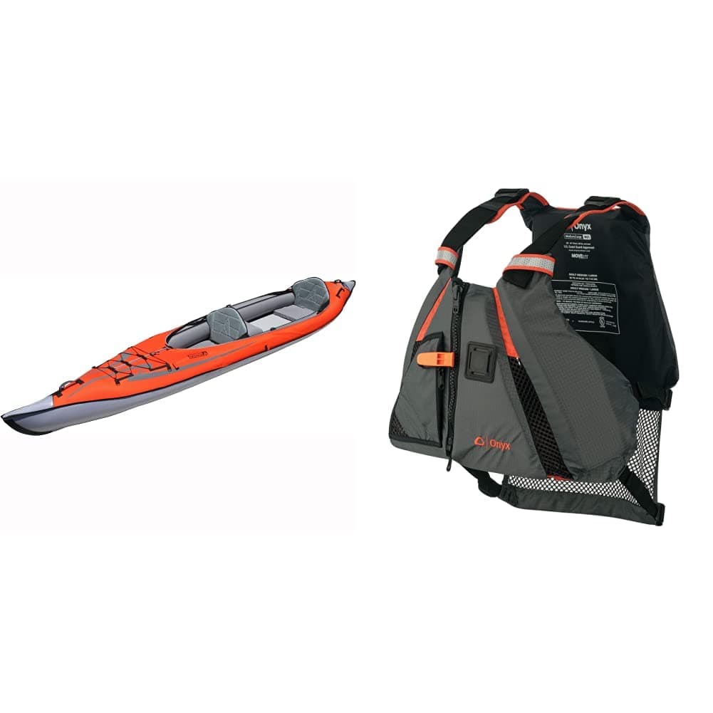 Advanced Elements AE1007-E AdvancedFrame Convertible Elite Inflatable Kayak , Red, 15ft & Onyx Movevent Dynamic Vest-Orange-M/L (122200-200-040-14)