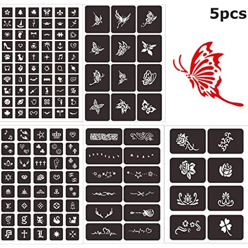 Tattoo Stencil for DIY Drawing Henna Tattoo, Glitter Temporary Tattoo Jagua Temples 132 Special Designed with Lovely, elegant Cat, Butterfly, Iris flower