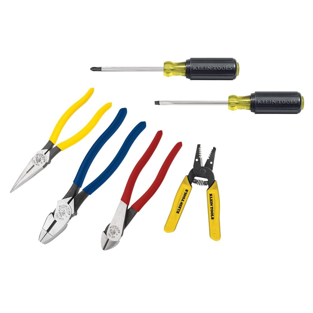 92906 Tool Set, Basic Tool Kit has Klein Tools Hand Tools for Apprentice or Home: Pliers, Wire Stripper/Cutter, Screwdrivers, 6-Piece