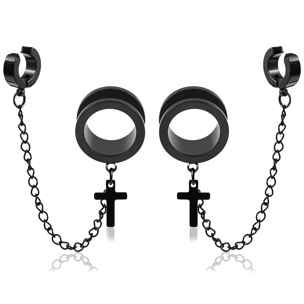 Vankula Punk Chains Clip Hypoallergenic Stainless Steel 0g 2g Plugs Ear Gauges Tunnels Piercing Expander Stretchers Fashion Body Jewelry