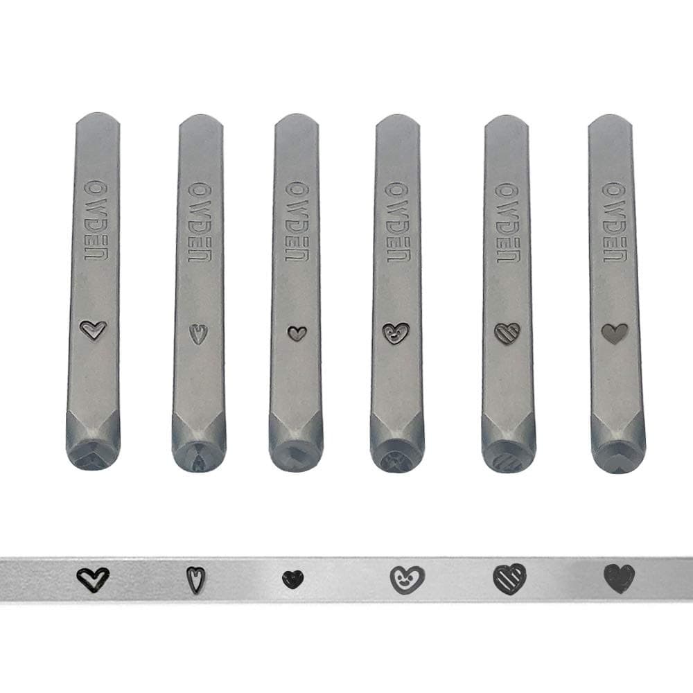 OWDEN Jewelry Metal Heart Stamps Set,6pcs (Love) Design Stamps，6 Styles Steel Stamp Heart Punch, Love stmaps for Jewelry Working,Metal Blank Bangle Stamps