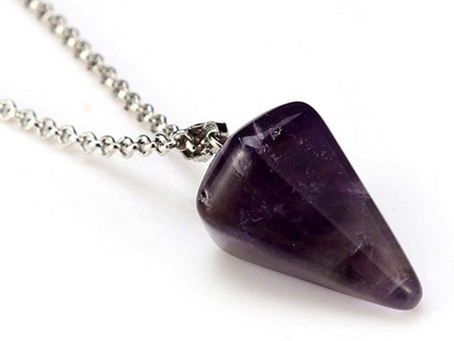MixColours Amethyst Crystal Pendulum Pendant Chain Necklace