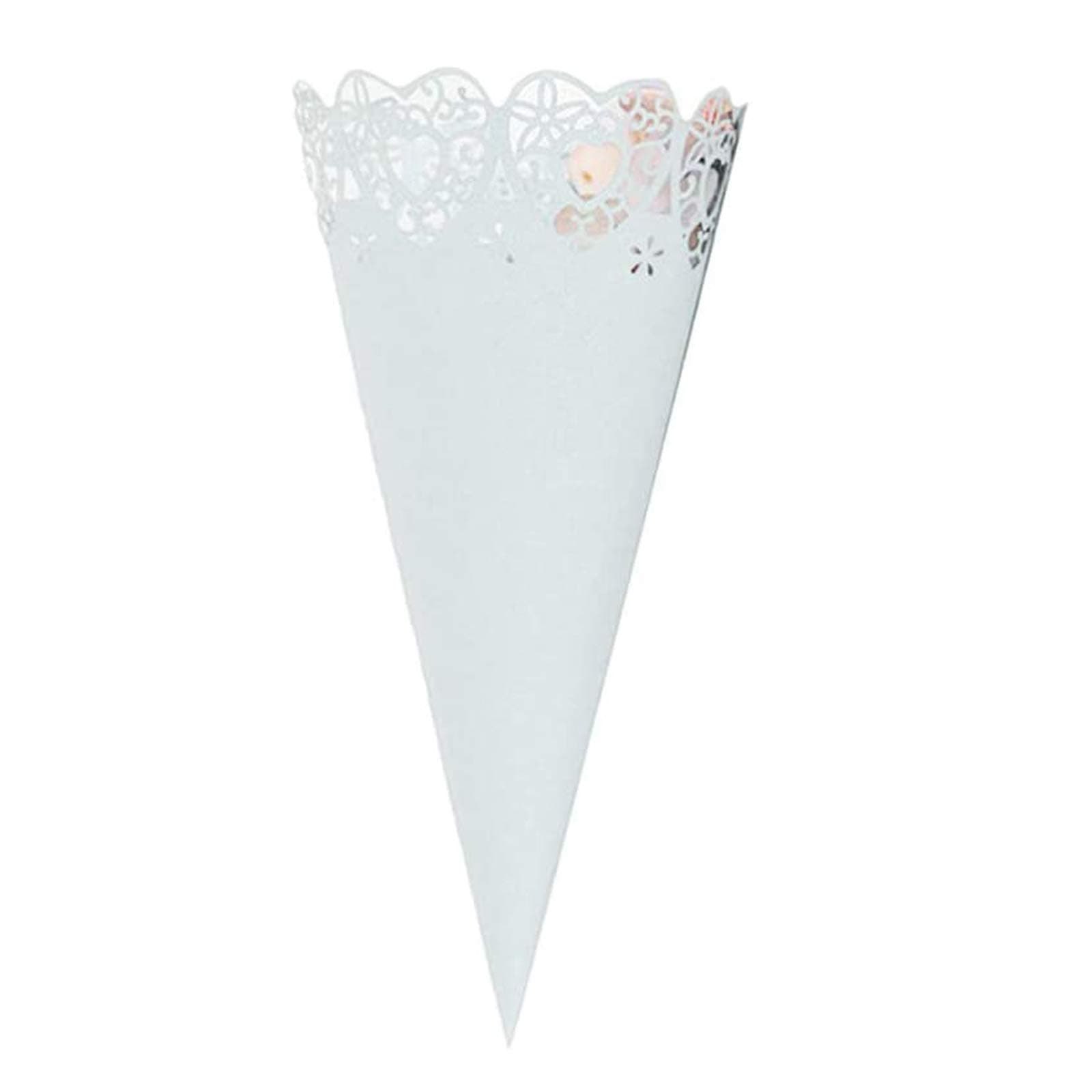 Wedding Confetti Cones, Bebester 50PCS Cones for Confetti Paper Petal Cones Hollow Print Candy Holder Party Favors Lace Paper Cones Crafts Wedding Supplies (White)