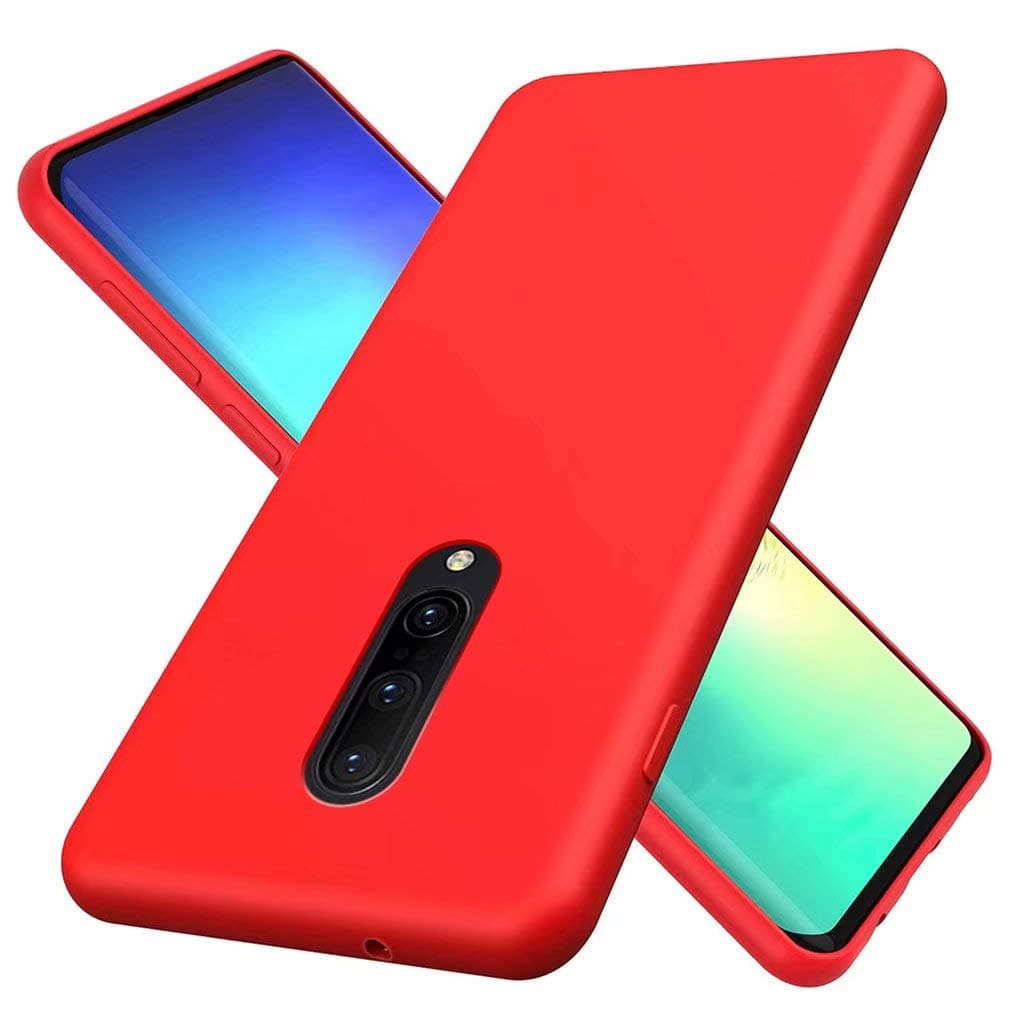 – Compatible with OnePlus 7 Pro Case Ultra Thin Shockproof Liquid Silicone Phone Case Soft Gel Rubber Microfiber Stripe Protector Case (Red)