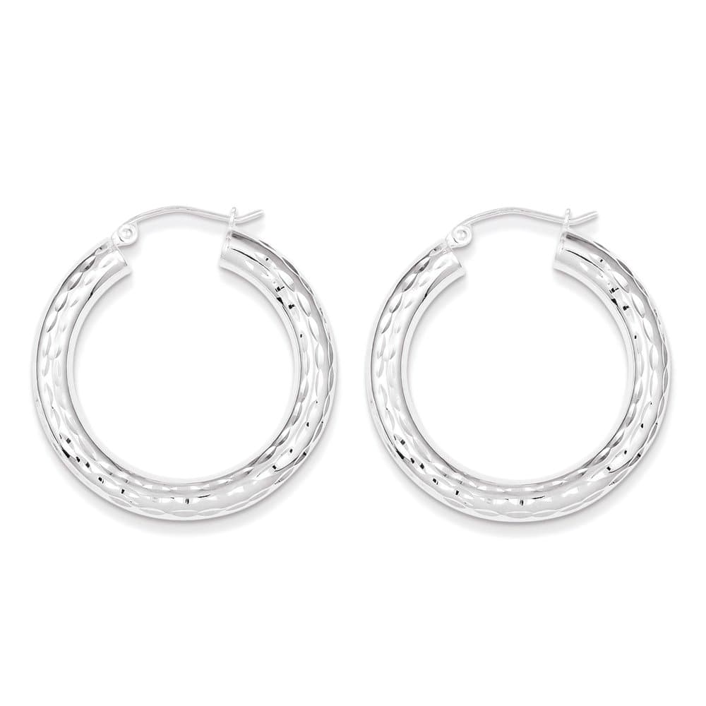925 Sterling Silver Diamond Cut Shiny Tube Hoop Earrings - 32mm