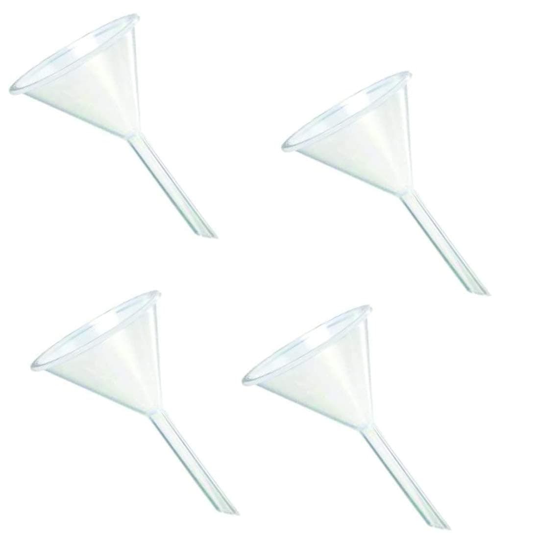 DIY Crafts Pack Of 4 Pcs, White, Plastic Funnel 8cm Dia with 7.5 CM Long Stem for Lab Bottle & Chemical Liquid & Essential Oils & Other All Type DI (Pack Of 4 Pcs, White)