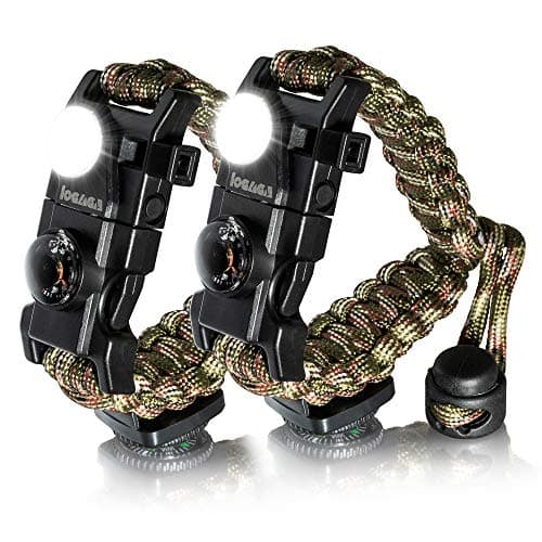 Survival Paracord Bracelet, The Ultimate Tactical Survival Gear with SOS LED Light, Bigger Compass, Whistle, Fire Starter, Thermometer for Camping Hiking Outdoors