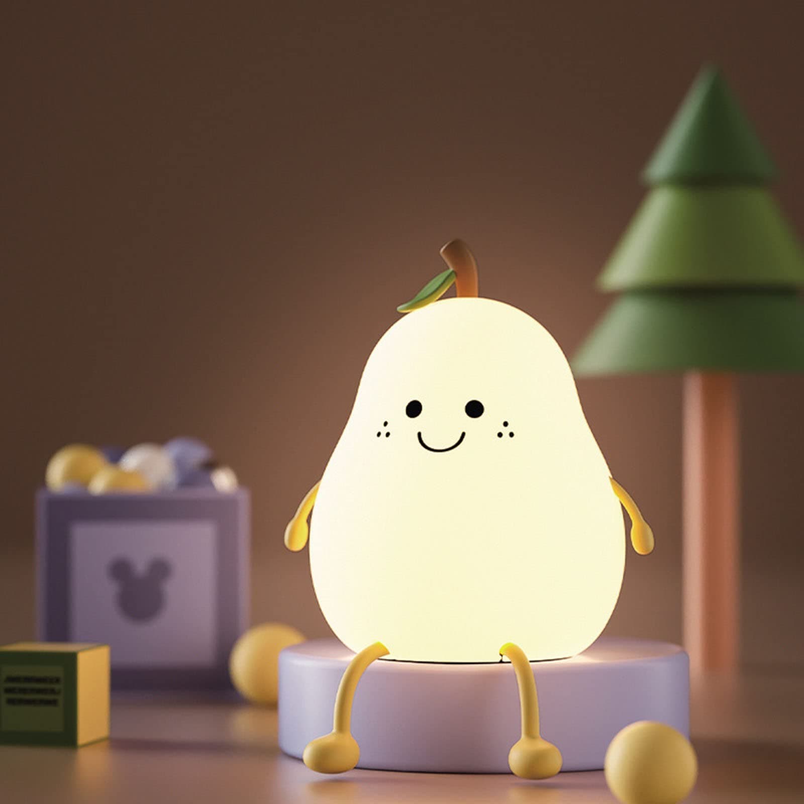 LELEBEAR Nightly Wish Calming Pear Lamp, 7 Colors USB Charging Touch Pear Lamp Light, Cute Smile Pear Shaped Silicone Night Light for Baby and Toddler (1pcs)