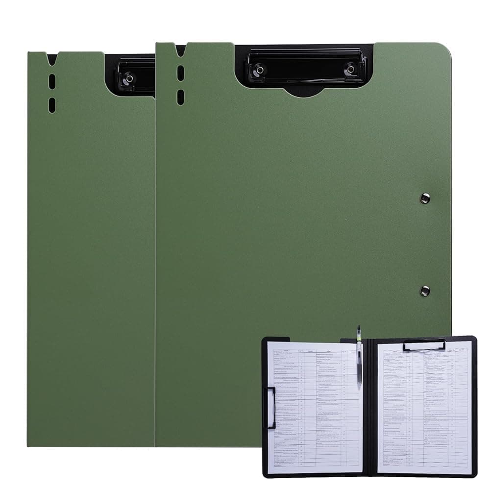 FRETONBA Clipboard Folder, 2 Pcs A4 Foldable Clipboard with Horizontal and Vertical Double Metal Clips, 360 Degree Foldable Binder Clipboards with Pen Holder, File Cover Work Folder Clipboards, Green