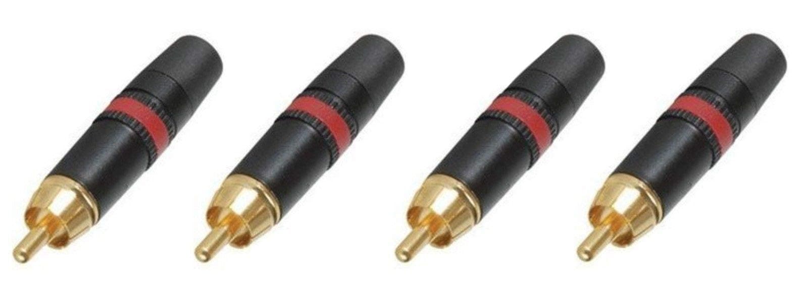 rean (4 Neutrik NYS373-2 RCA Male Phono Plug Black w/Gold Contacts - Red Ring