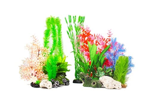 ZAZALUM Artificial Aquarium Plastic Plants - 12 Pack of Premium Quality Emulational Underwater Grass Aquatic Plant Ornament, Assorted Color/Size Home DIY Decorations Set for Fish Tank