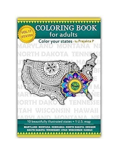Vol. 17 - USA State Maps Adult Coloring Book | Premium Handmade Paperback Spiral Bound Coloring Book | Art and Sip Party, DIY Kit, Party favor | Easy & fun drawings to color