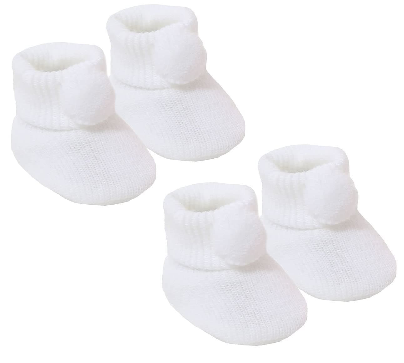 2 Pairs of Baby Pom Pom Booties Newborn to 3 Months